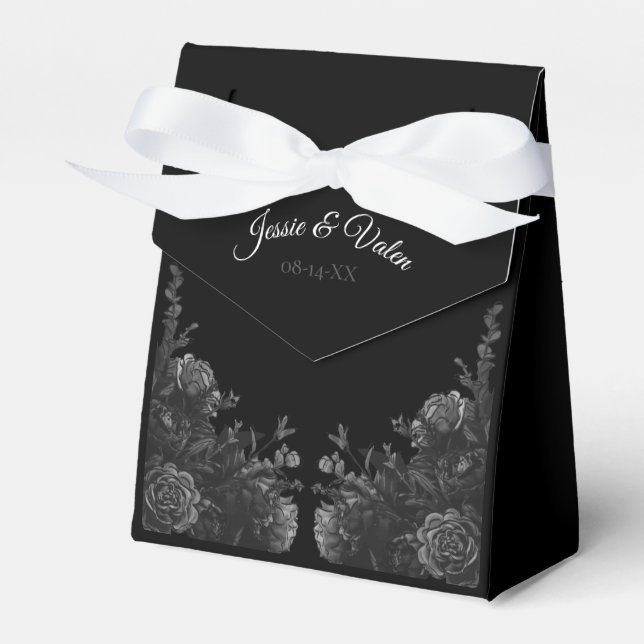 Black and Grey Roses Gothic Wedding Favour Box (Front Side)