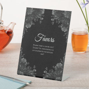 Black and Grey Roses Gothic Wedding Favours Sign