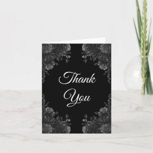 Black and Grey Roses Gothic Wedding Thank You Card