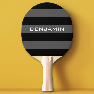 Black and Grey Rugby Stripes with Custom Name Ping Pong Paddle
