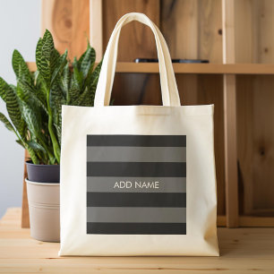 Black and Grey Rugby Stripes with Custom Name Tote Bag