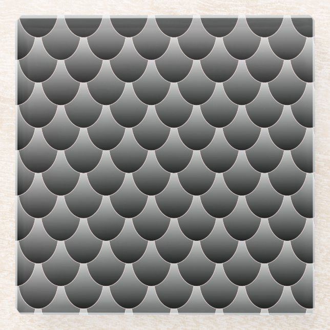 Black and Grey Scales Glass Coaster (Front)