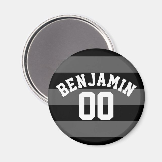 Black and Grey Silver Rugby Stripes Name Number Magnet (Front/Back)