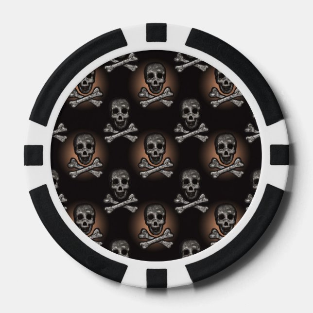 Black and Grey Skulls and Crossbones Poker Chips (Front)