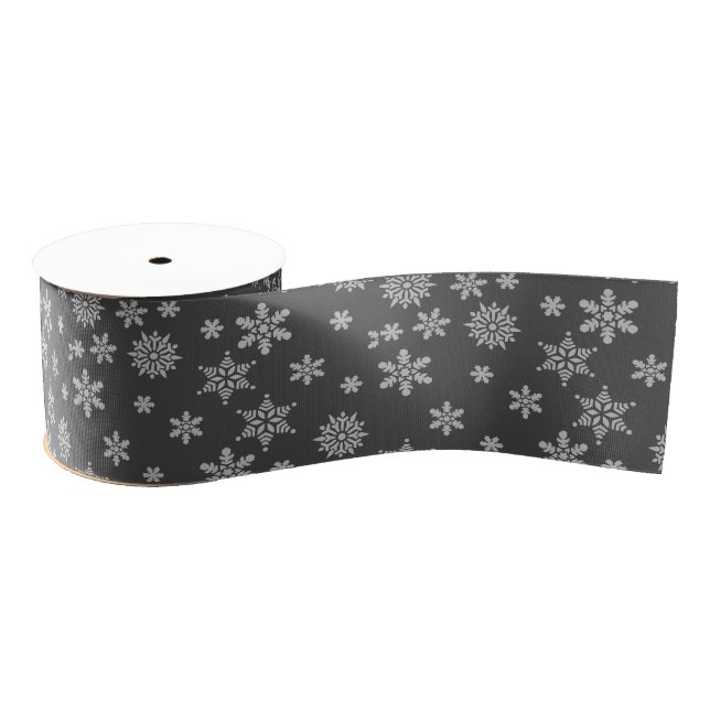 Black and Grey Snowflake  Grosgrain Ribbon (Spool)