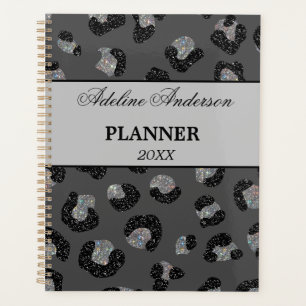 Black and Grey Sparkly Leopard Animal Skin Pattern Planner