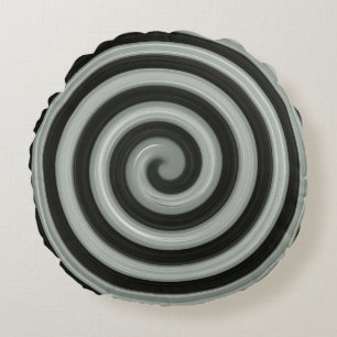Black and grey spiral round cushion