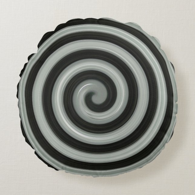 Black and grey spiral round cushion (Front)