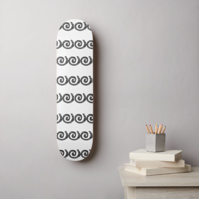 Black and grey spirals pattern on white skateboard (Wall Art)