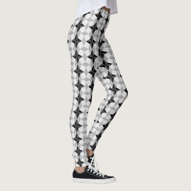 Black and Grey Starbust and Rhombus Pattern Leggings (Right)