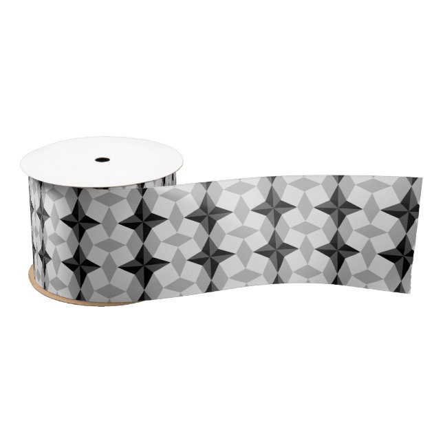 Black and Grey Starbust and Rhombus Pattern Satin Ribbon (Spool)