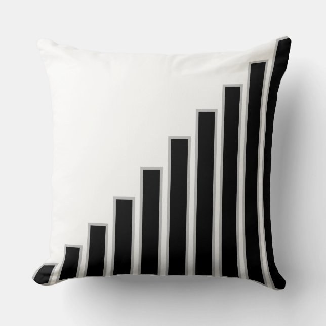Black and Grey Striped Bars on White Throw Pillow (Front)