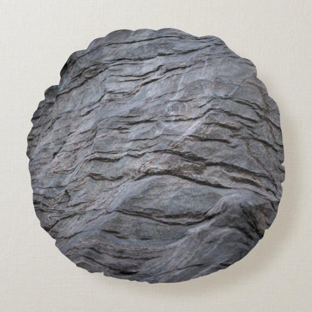 Black and grey striped textile round cushion (Front)