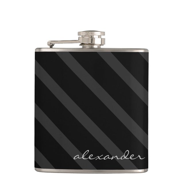 Black and Grey Stripes-Groomsmen Hip Flask (Front)