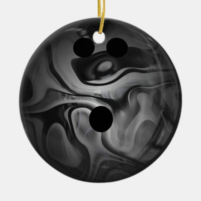 Black and Grey Swirl Bowling Ball Ceramic Tree Decoration (Front)