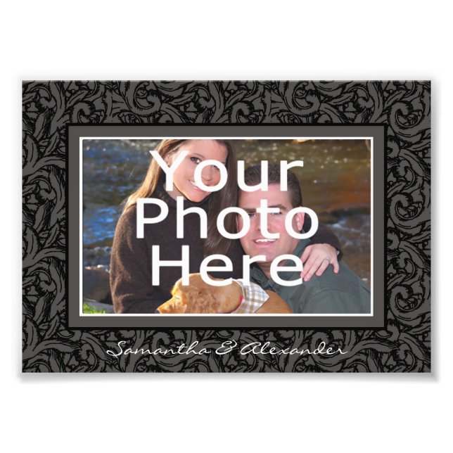 Black and Grey Swirl Elegant Photo Border w/Text (Front)
