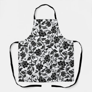 Black and Grey Swirling Flowers Apron