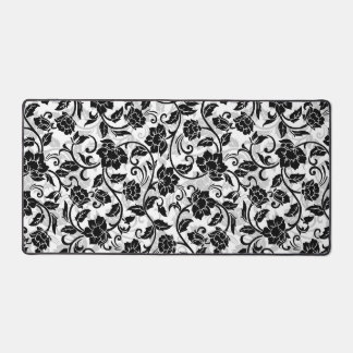 Black and Grey Swirling Flowers Desk Mat