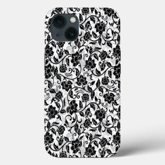 Black and Grey Swirling Flowers iPhone 13 Case