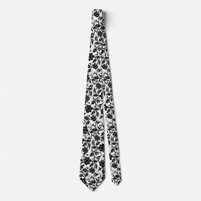 Black and Grey Swirling Flowers Tie (Front)