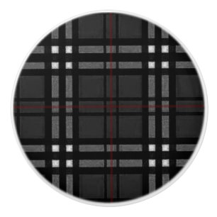 Black and Grey Tartan pattern Ceramic Knob