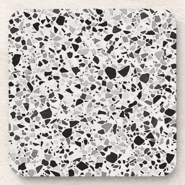 Black And Grey Terrazzo Patterned Coaster (Front)