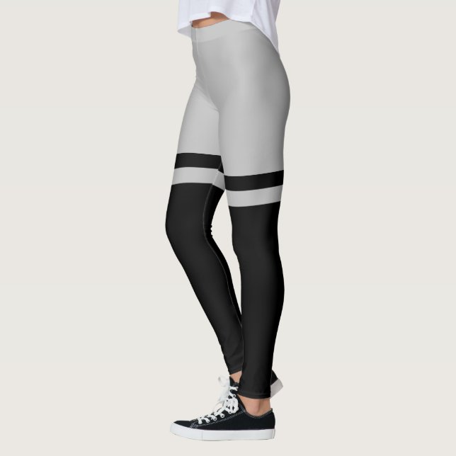 Black and Grey Thigh Striped Above the Knee Leggings (Left)