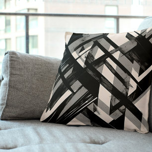 Black and Grey Throw Pillow - Modern Abstract 