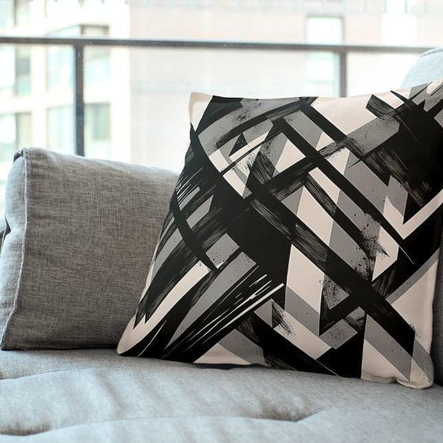 Black and Grey Throw Pillow - Modern Abstract  (Creator Uploaded)