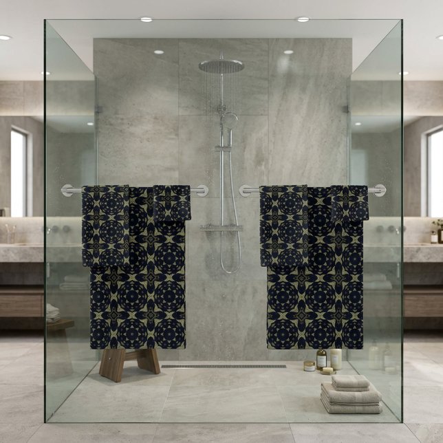 Black And Grey Tiled  Bath Towel Set (Creator Uploaded)