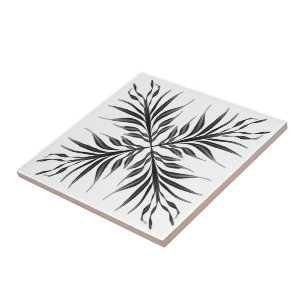 Black And Grey Translucent Textured Feather Leaves Tile