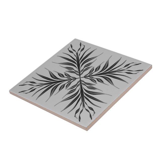 Black And Grey Translucent Textured Feather Leaves Tile (Side)