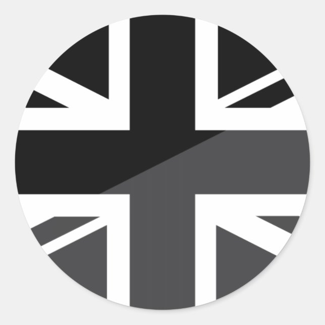Black and grey Union Jack British(UK) Flag Classic Round Sticker (Front)
