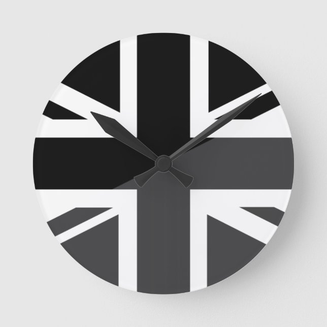 Black and grey Union Jack British(UK) Flag Round Clock (Front)