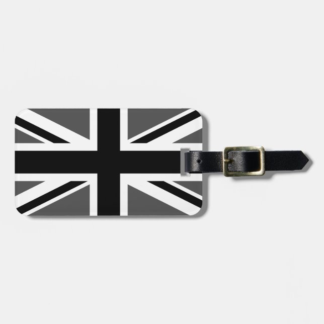 Black and Grey Union Jack Luggage Tag (Front Horizontal)