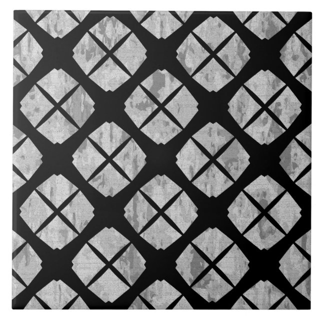 Black and Grey Urban Modern Diamond Pattern Tile (Front)
