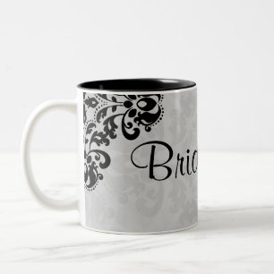 Black and grey victorian damask bridesmaid wedding Two-Tone coffee mug