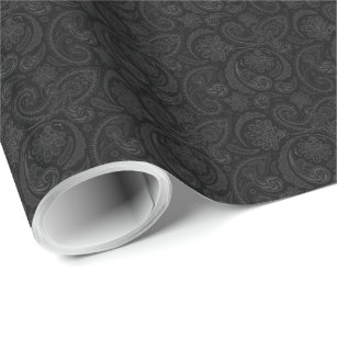Black And Grey Vintage Paisley Lace Damasks Wrapping Paper