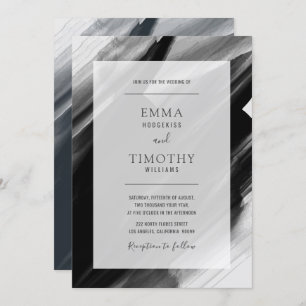 Black and grey watercolor brushstrokes invitation