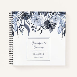 Black and Grey Watercolor Floral Square Guest Notebook