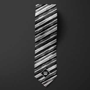 Black and Grey Watercolor Striped Tie