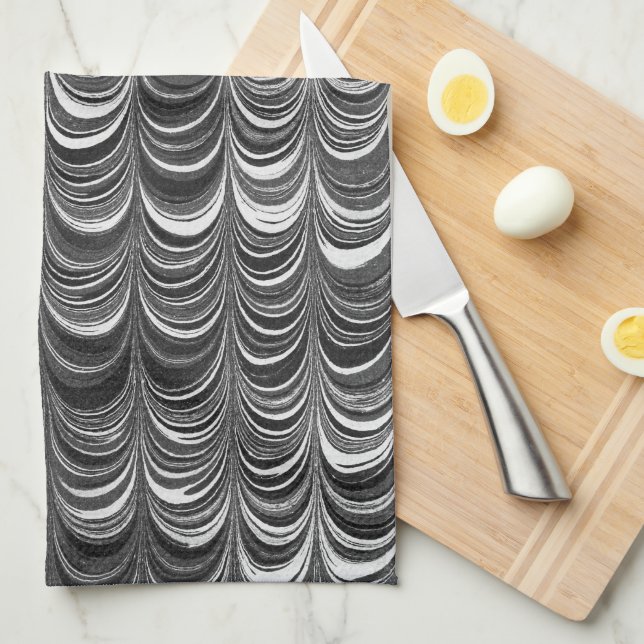 Black and Grey Wave Stripes Art Kitchen Towel (Quarter Fold)