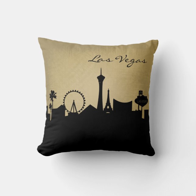 Black and Grunge Las Vegas Skyline Cushion (Front)