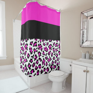 Black and Hot Magenta Leopard Spot Colour Block Shower Curtain