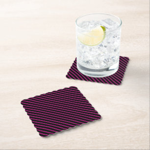 Black and Hot Pink Blended Diagonal Stripes Paper Coaster
