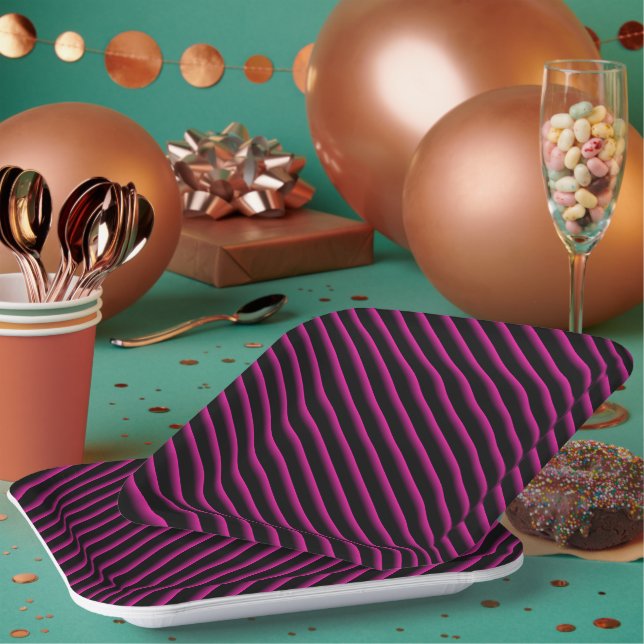 Black and Hot Pink Blended Diagonal Stripes Paper Plate (Multi)