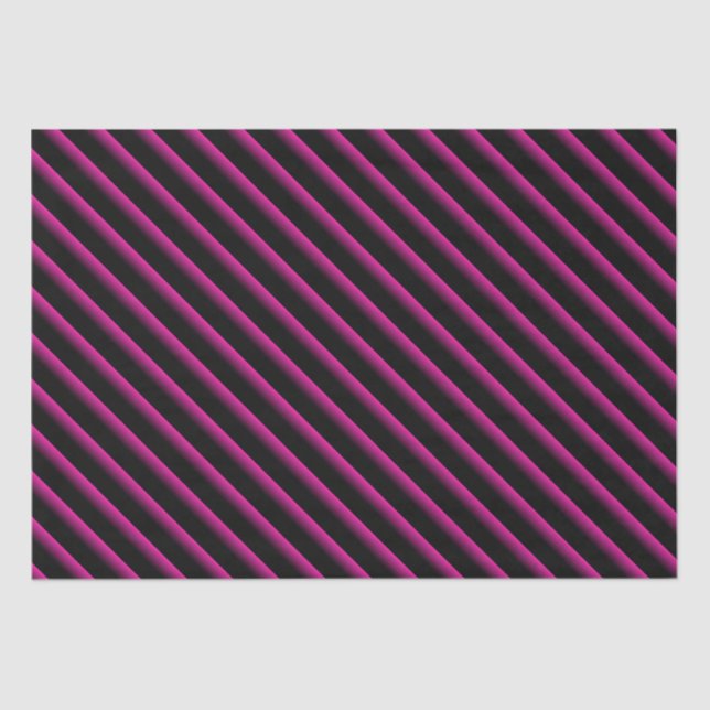 Black and Hot Pink Blended Diagonal Stripes Tissue Paper (Front)