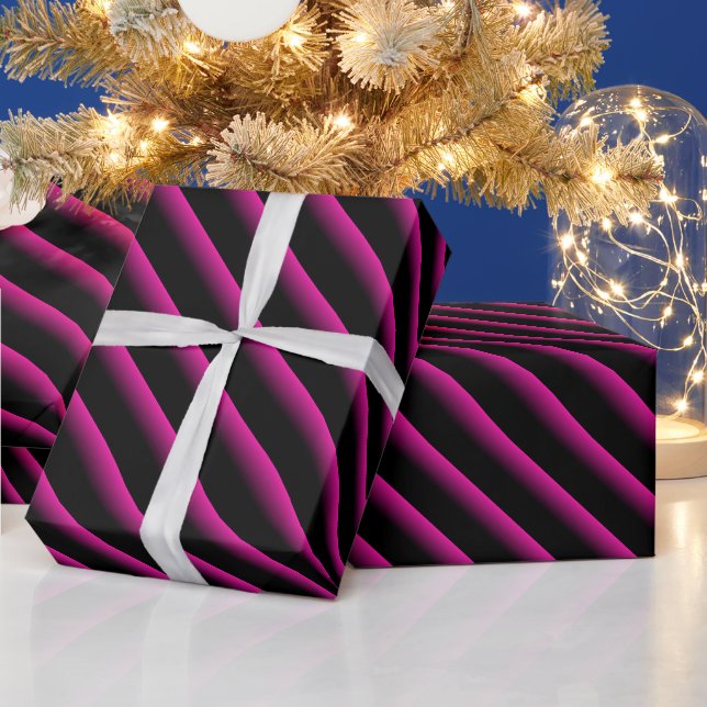 Black and Hot Pink Blended Diagonal Stripes Wrapping Paper (Holidays)