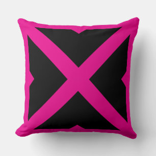 Black and Hot Pink Bold X Cross Geometric Throw Cushion