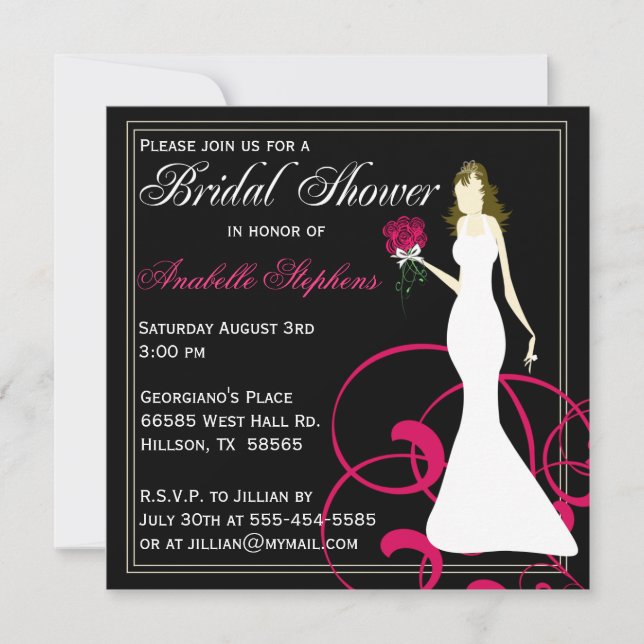 Black and Hot Pink Bridal Shower Invitation (Front)
